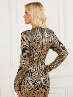 Luxusní Isla Sequin šaty, Černá, Zlatá barva, 40, 42, 44