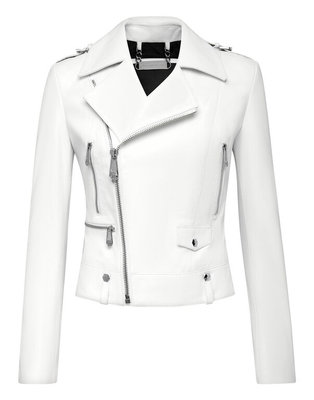Philipp Plein – Bike kožená bunda, Bílá barva