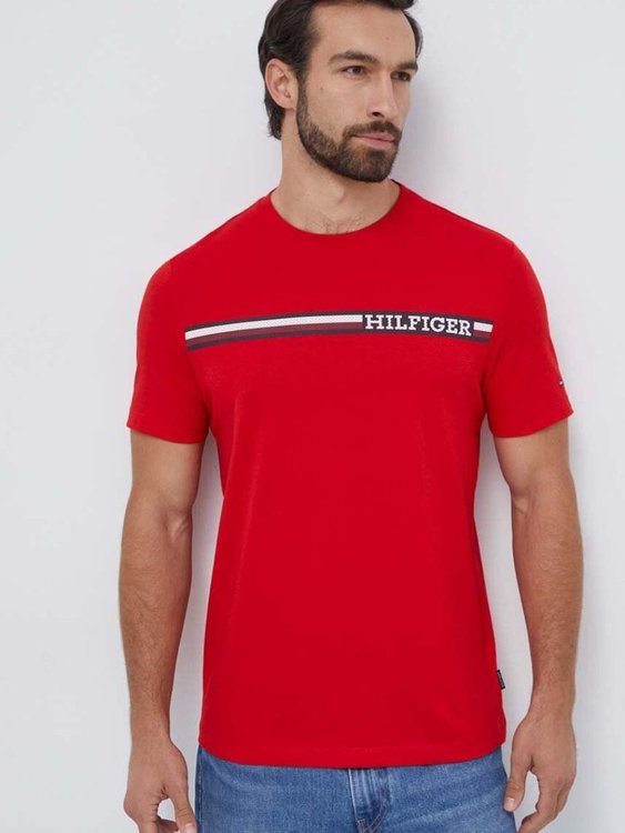 Tommy Hilfiger – Monotype Chest triko, Červená barva