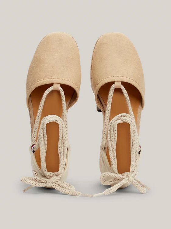 Módní Closed Toe Linen espadrilky, Béžová barva, 2024