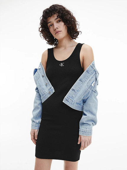 Slub strappy šaty – Calvin Klein Jeans, Černá barva Ženy