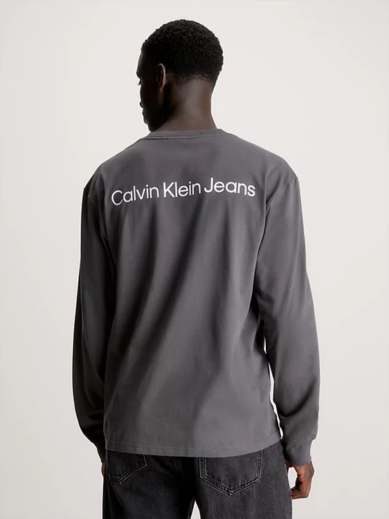 Calvin Klein Jeans – Institutional Ls Graphic triko, Šedá barva