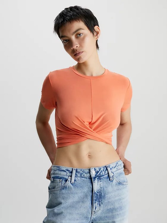 Calvin Klein Jeans – Twisted triko, Oranžová barva
