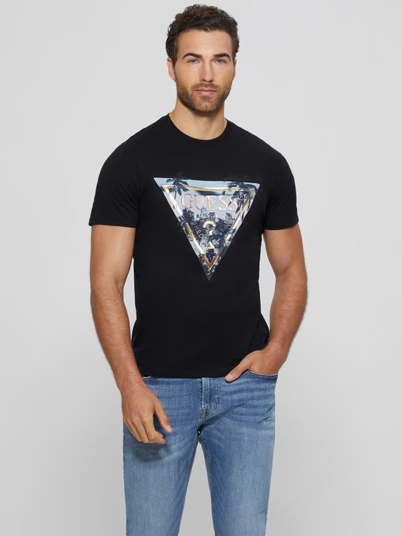 GUESS – Embossed Foil triko, Černá barva