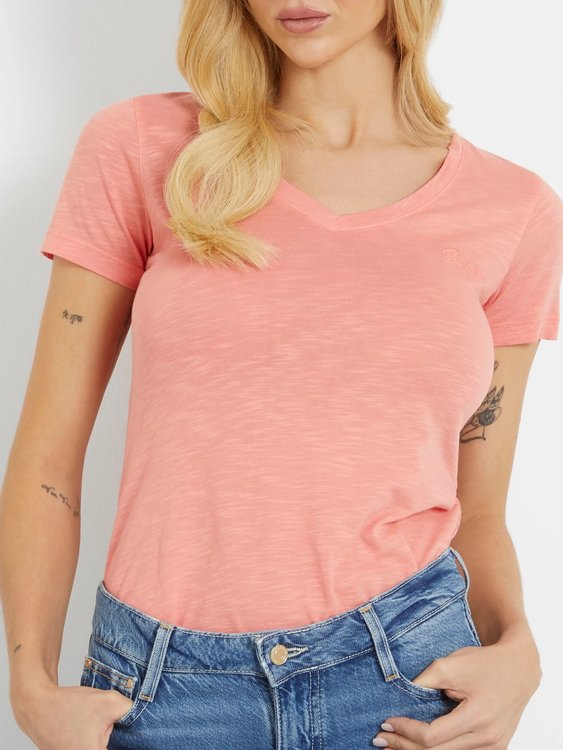 Luxusní Slubby triko, Korálová červená barva, XS, S, M, L, XL