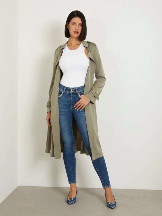 Micole Satin trenčkot – GUESS, Zelená barva Ženy