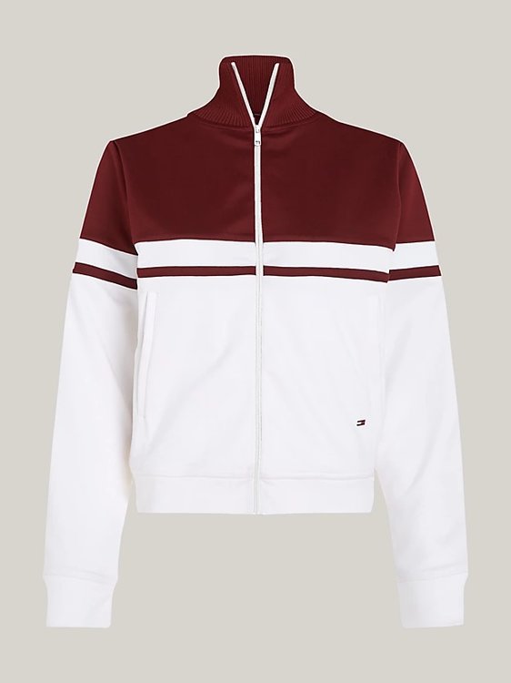 Tommy Hilfiger – Blocked Stripe mikina, Bílá, Vínová barva