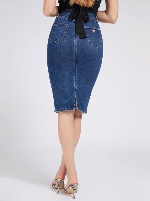 Módní Longuette Denim sukně, Modrá barva, 2021