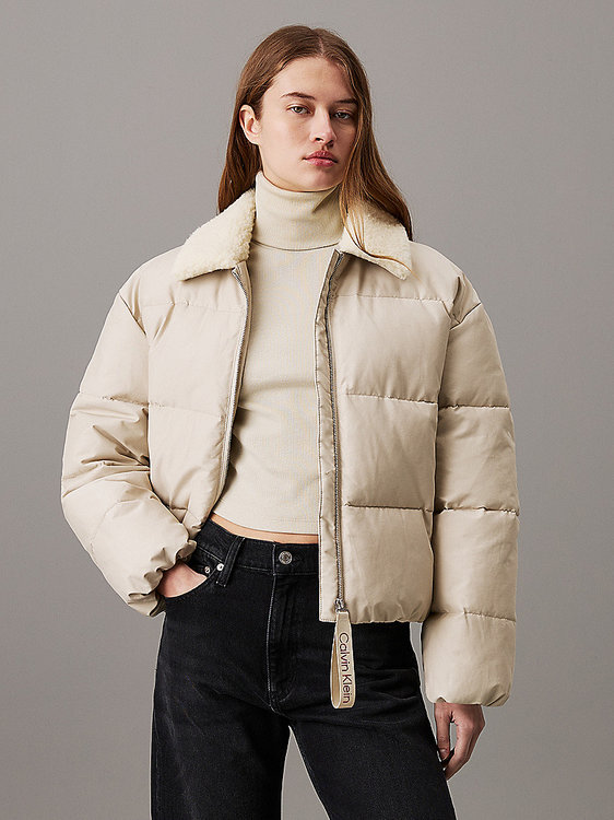 Calvin Klein Jeans – Aviator Puffer bunda, Béžová, Krémová barva