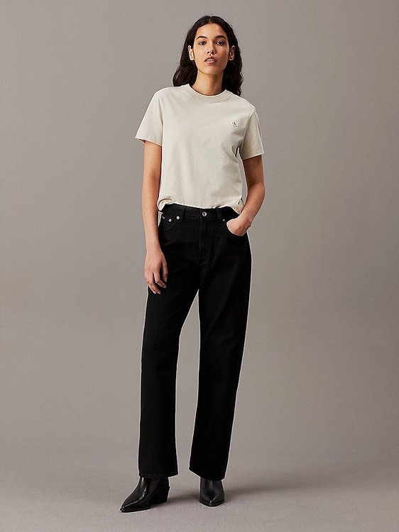 Luxusní Woven Label triko, Béžová barva, XS, S, M, L