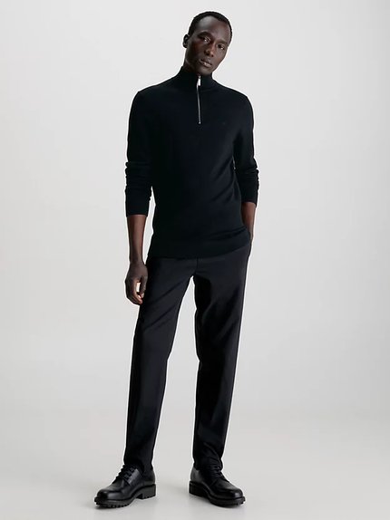 Módní Merino Quarter svetr, Černá barva, 2023