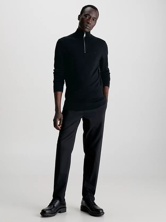 Módní Merino Quarter svetr, Černá barva, 2023
