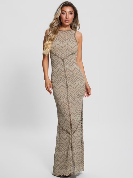 Janet šaty – GUESS, Béžová barva Ženy