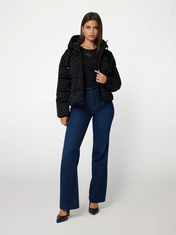 Daisy Puffer Logo bunda – GUESS, Černá barva Ženy