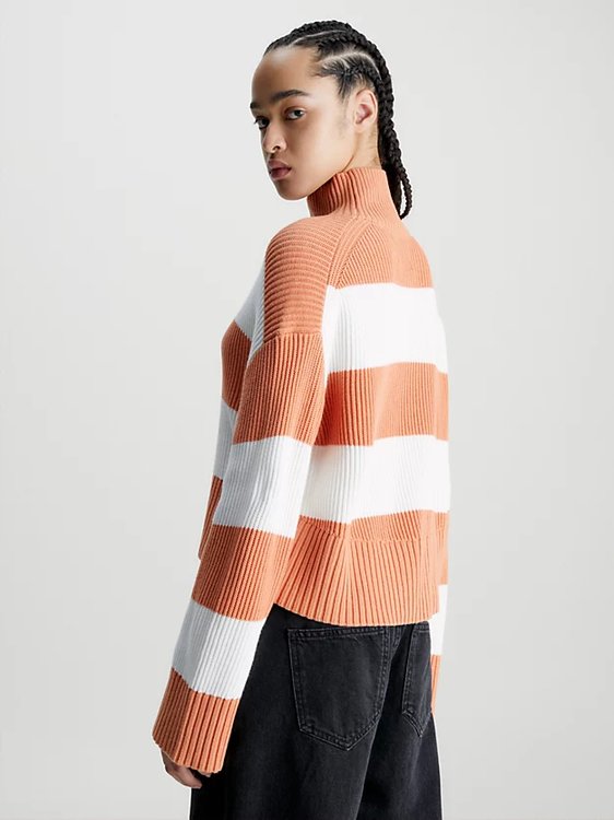 Label Chunky svetr – Calvin Klein Jeans, Bílá, Oranžová barva Ženy
