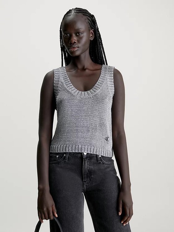 Calvin Klein Jeans – Metallic Sweater top, Šedá, Stříbrná barva