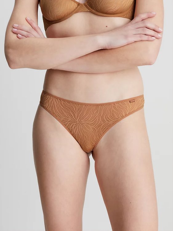 Sheer Marquisette tanga – Calvin Klein Underwear, Hnědá barva Ženy