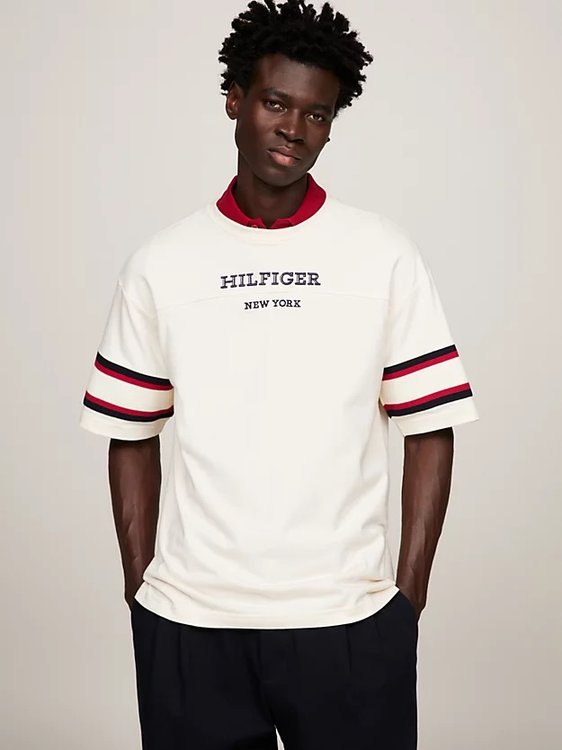 Tommy Hilfiger – Monotype Sleeve Colourblock triko, Krémová barva
