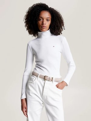 Tommy Hilfiger – Slim Rib Roll svetr, Bílá barva