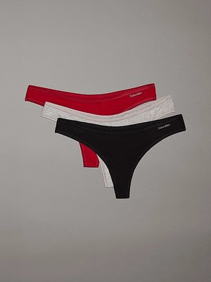Calvin Klein Underwear – Ideal Cotton tanga 3ks, Černá, Červená, Šedá barva