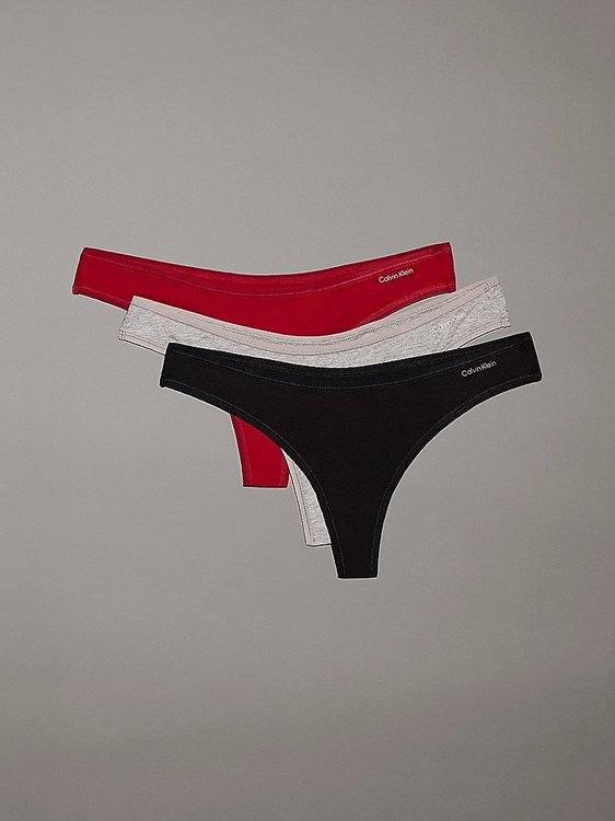Calvin Klein Underwear – Ideal Cotton tanga 3ks, Černá, Červená, Šedá barva
