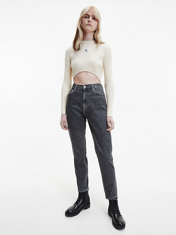 Badge cropped svetr – Calvin Klein Jeans, Béžová barva Ženy