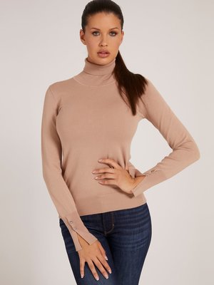 Módní Rolákový svetr, Béžová barva, 2021