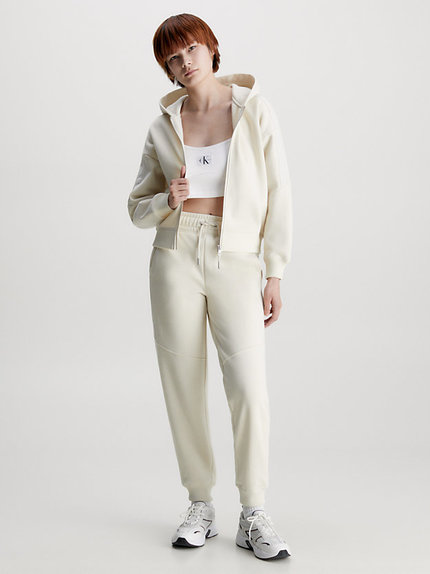 Módní Tape Zip-Through mikina, Krémová barva, 2023