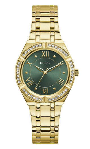 GUESS – Cosmo hodinky, Zelená, Zlatá barva