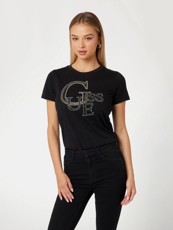 GUESS – Studded triko, Černá barva