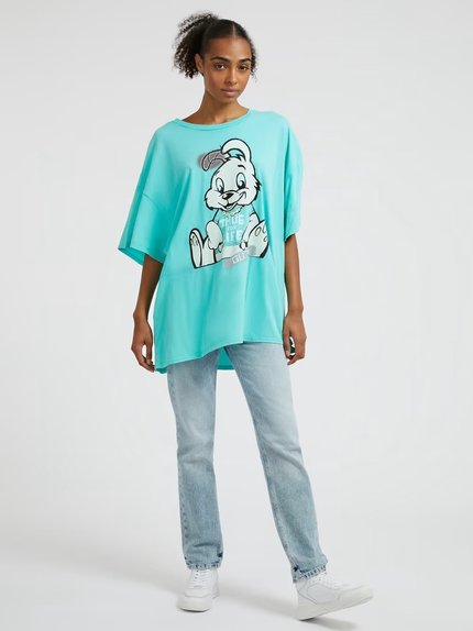 Módní Bunny Oversize triko, Modrá, Tyrkysová barva, 2023