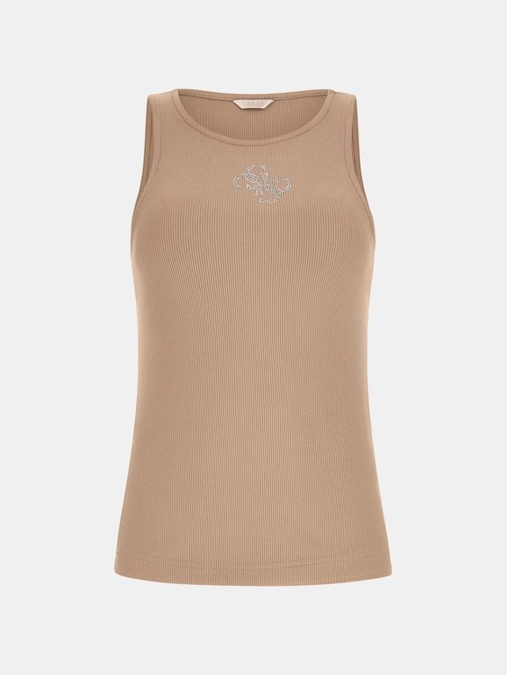 Front logo tílko Béžová, Hnědá barva Ženy