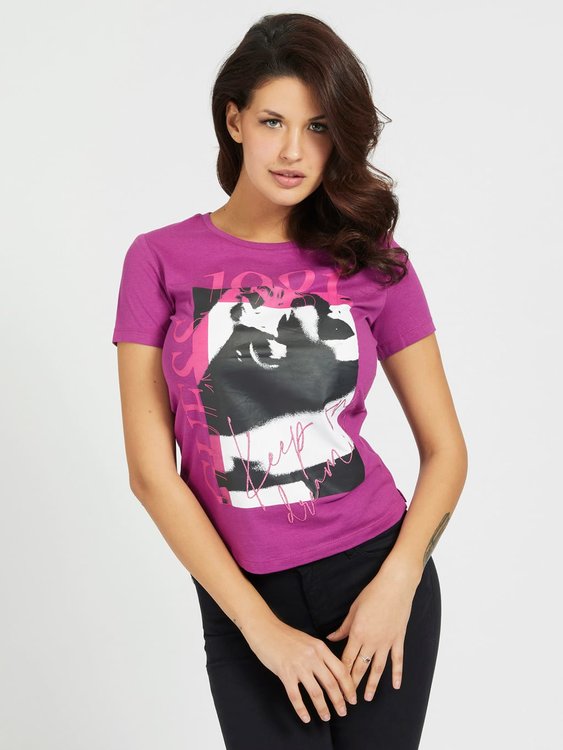 Guess – Printed triko, Fialová barva