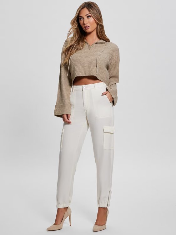 Módní Rib Half Zip svetr, Hnědá barva, 2023