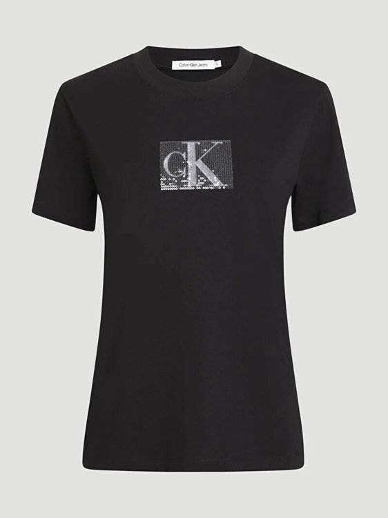 Calvin Klein Jeans – Sequin Slim triko, Černá barva