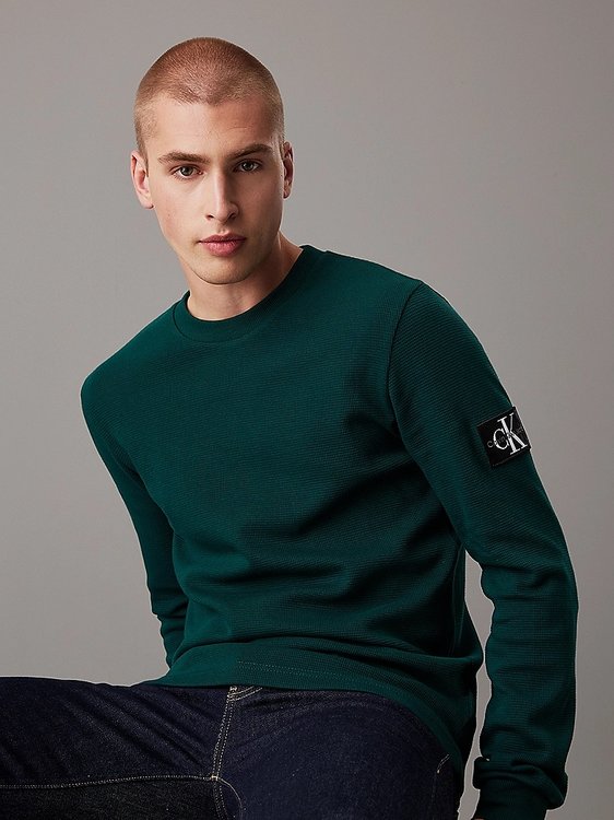 Calvin Klein Jeans – Badge Waffle triko, Zelená barva