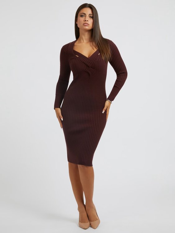 GUESS – Gabrielle šaty, Hnědá barva