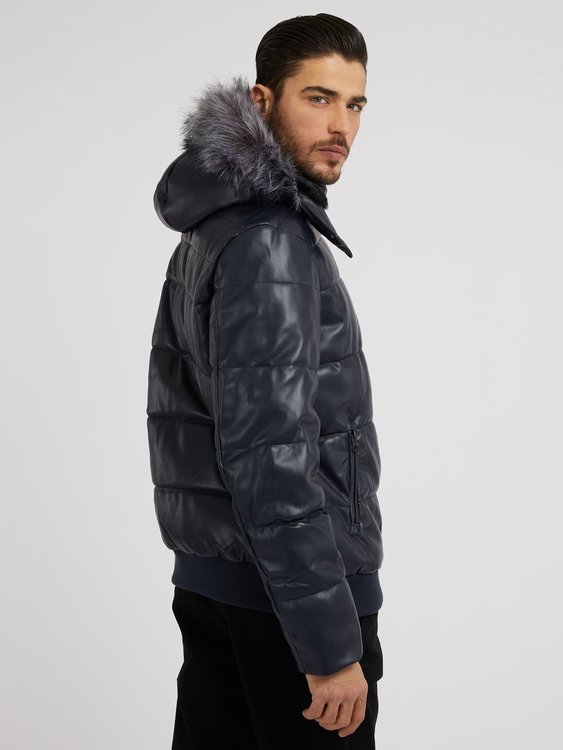 Faux bunda – GUESS, Modrá, Navy barva Muži