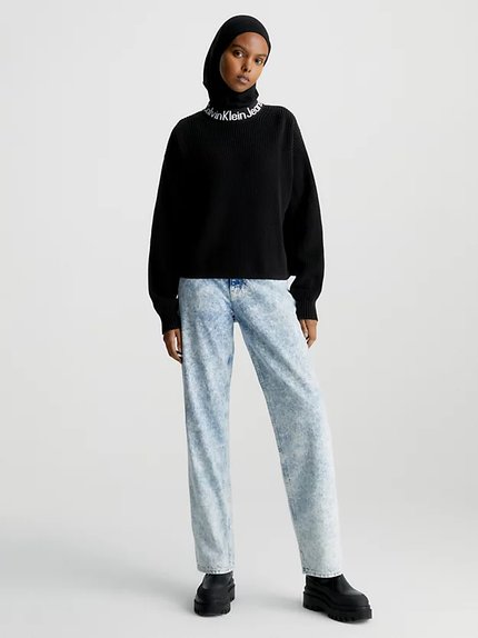 Módní Logo Intarsia svetr, Černá barva, 2023