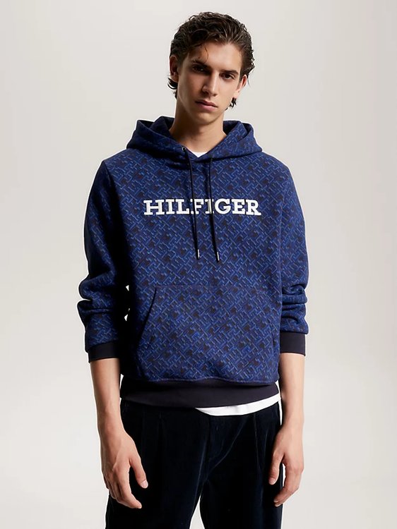 Tommy Hilfiger – AOP Monogram mikina, Modrá barva