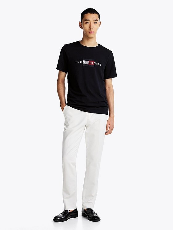 Módní Hilfiger Flag triko, Černá barva, 2024