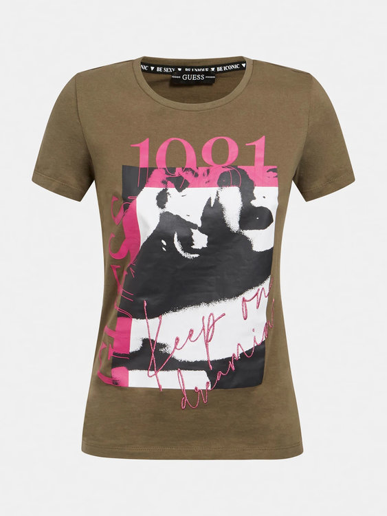 Luxusní Printed triko, Khaki barva, XS, S, M, L, XL