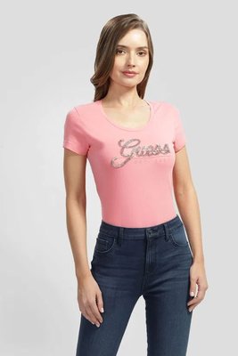 GUESS – Script triko, Růžová barva