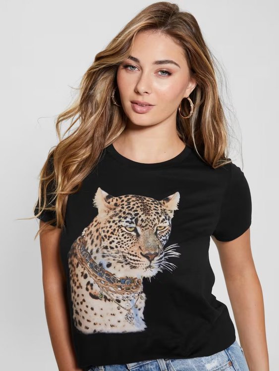 Luxusní Leopard triko, Černá barva, XS, S, M, L
