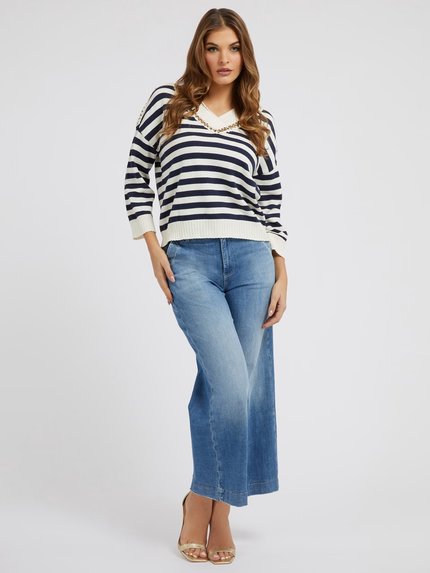 Módní Clea svetr, Bílá, Navy barva, 2023