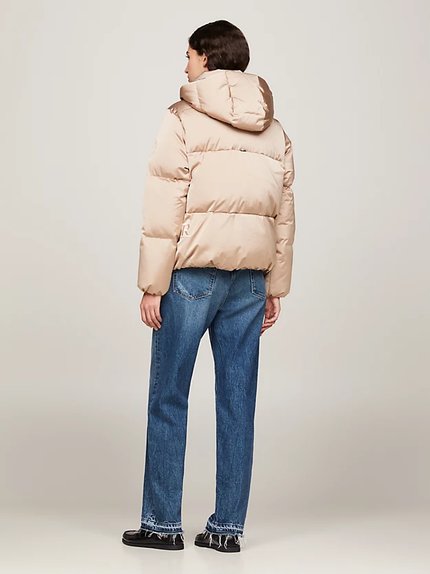 Módní Sateen Hooded bunda, Béžová barva, 2023