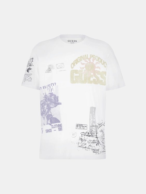 GUESS, Bílá barva Faded Stamp triko