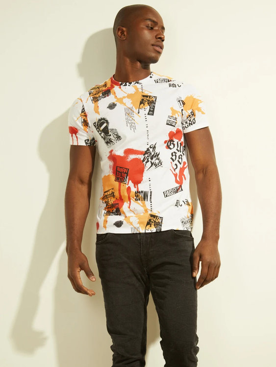 Guess – Paint tričko, Bílá barva