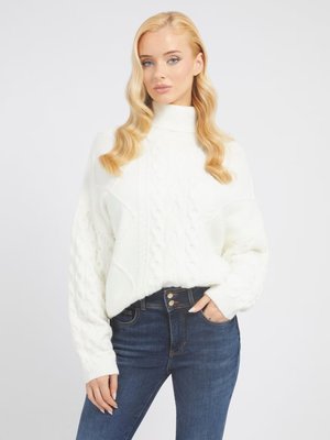 GUESS – Cable svetr, Bílá barva