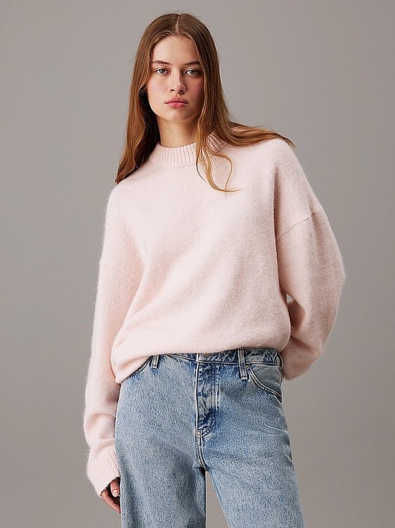 Calvin Klein Jeans – Textured Loose svetr, Růžová barva